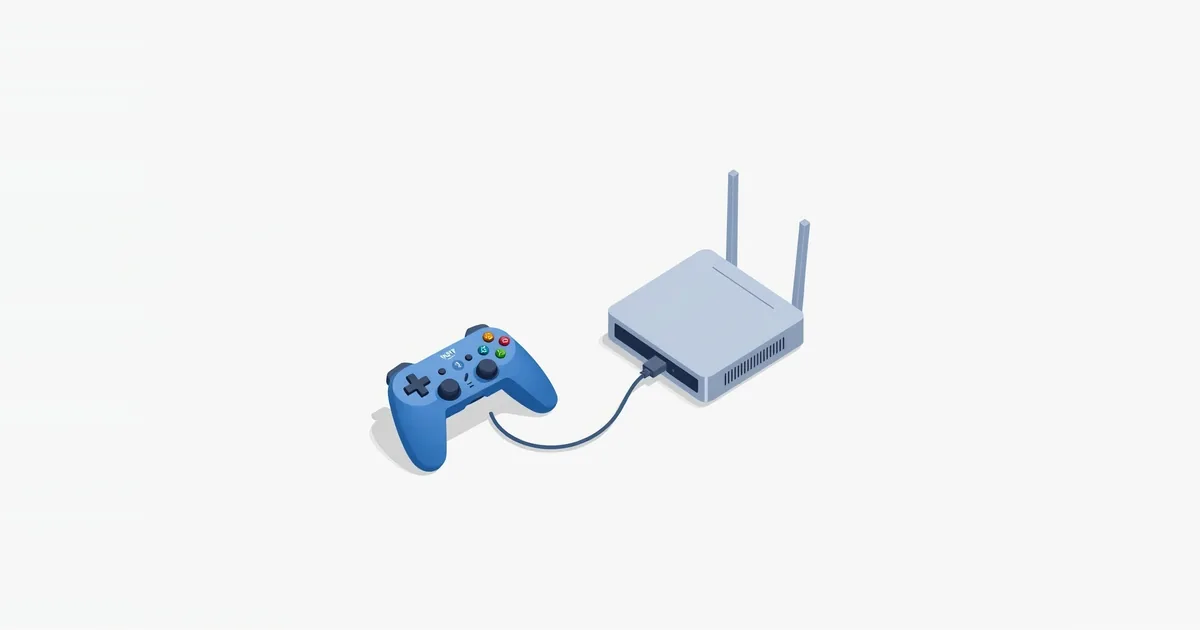 Illustration: a game controller connected to a router by a cable