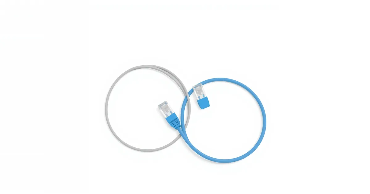 Illustration: a gray and a blue network cable coiled side by side