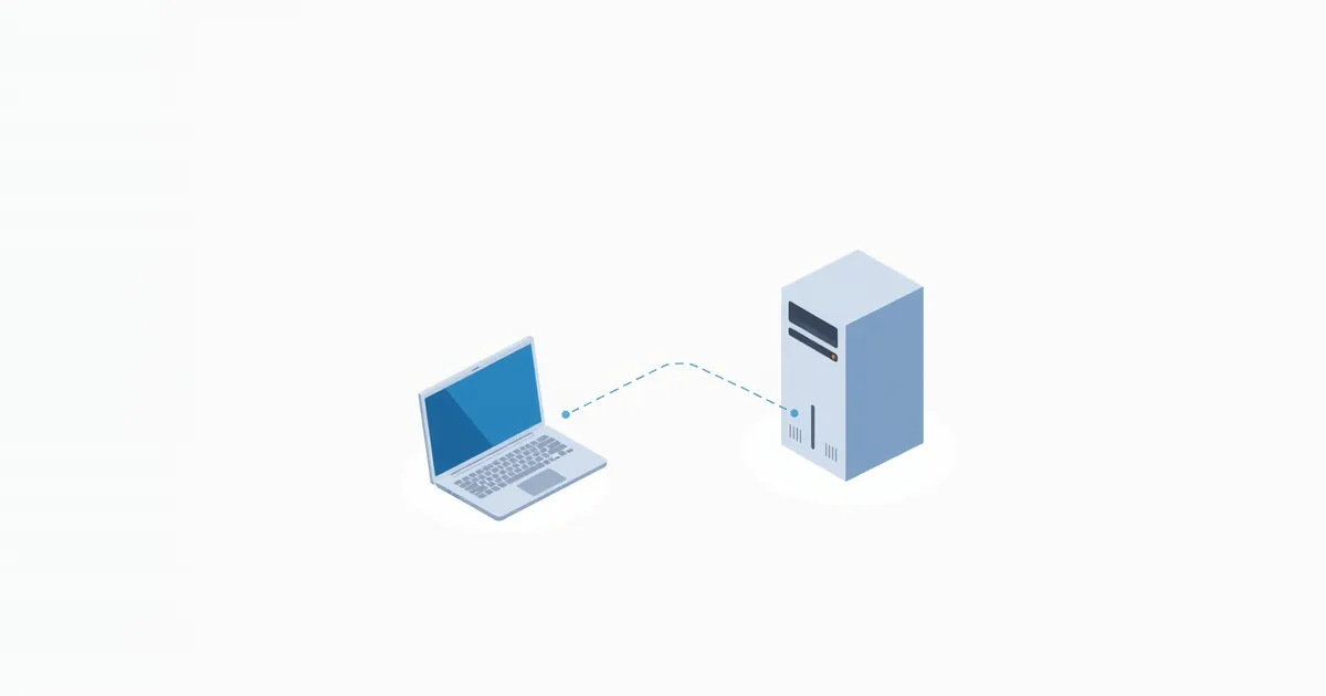 Illustration: a laptop linked to a server by a dashed line