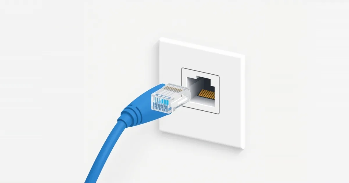 Illustration: a network cable plugged into a wall jack