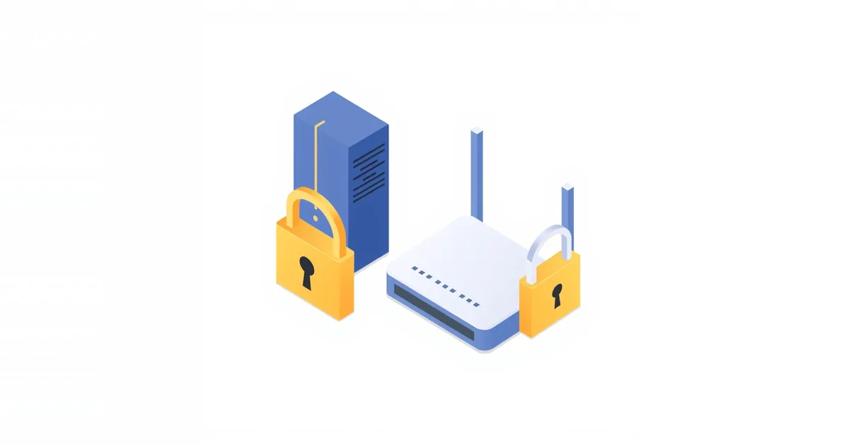 Illustration: a router and a server with two padlocks