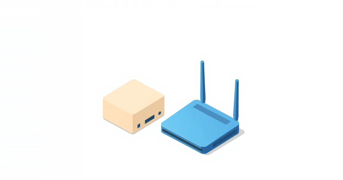 Illustration: an old beige box next to a new blue router