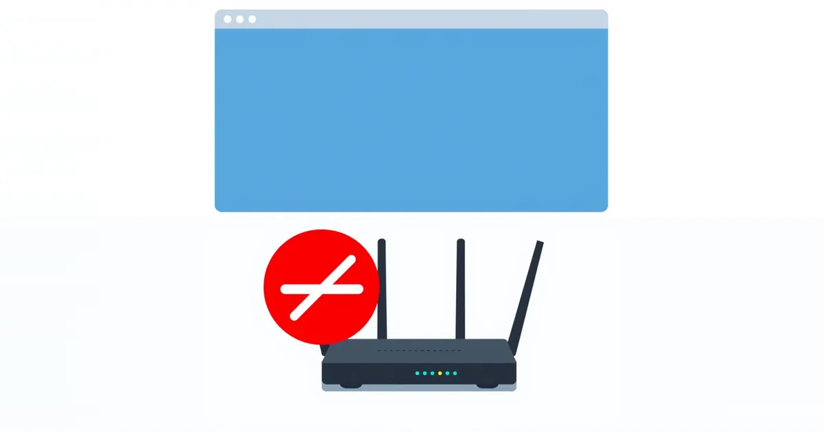 Illustration: a router below a browser window with a red prohibition sign