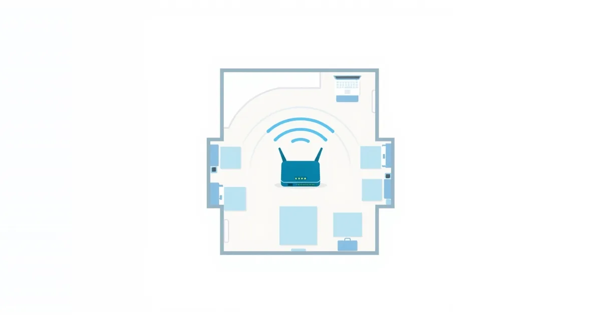 Illustration: home floor plan with Wi-Fi coverage from a central router