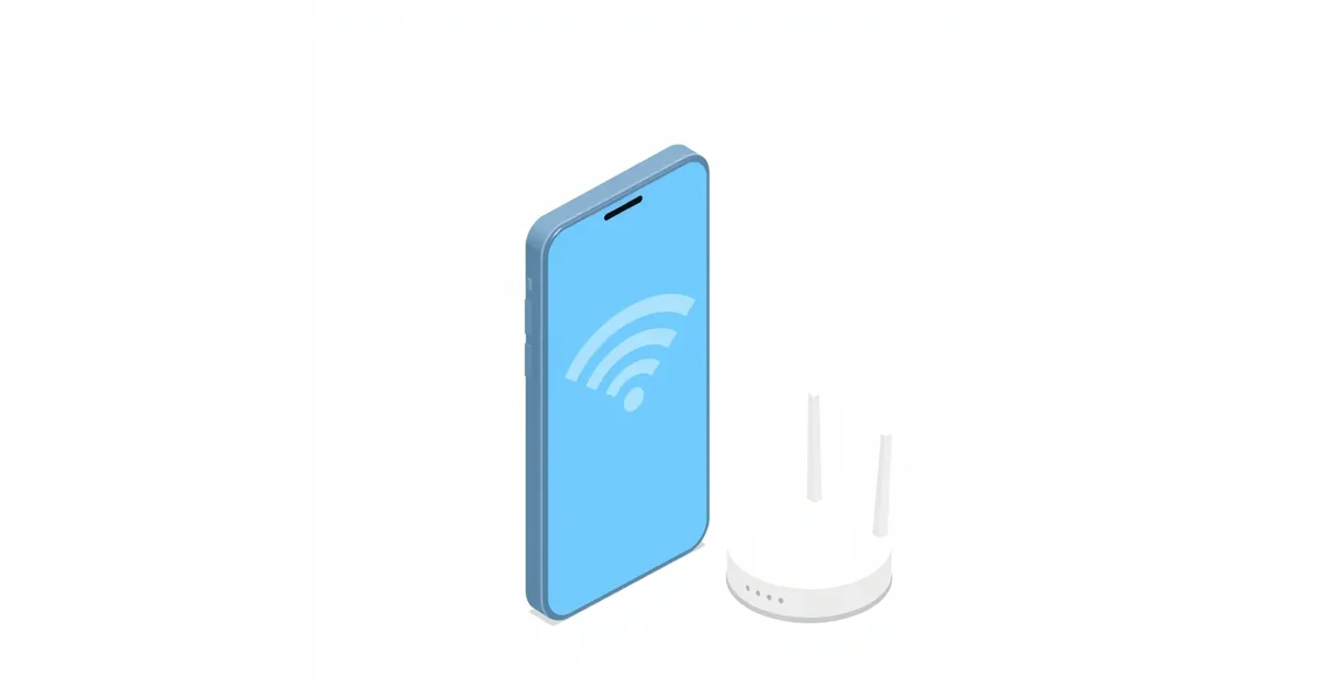 Illustration: a phone showing a Wi-Fi symbol next to a router