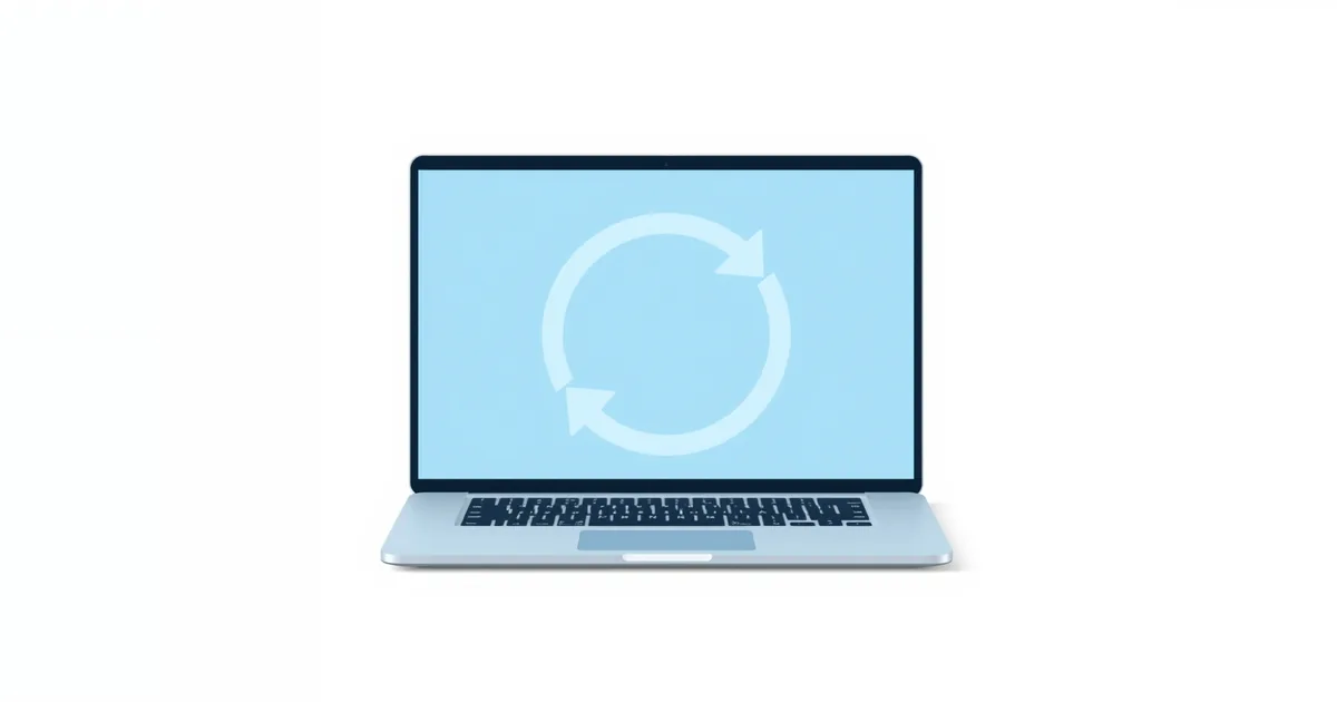 Illustration: a laptop with a circular refresh arrow on the screen