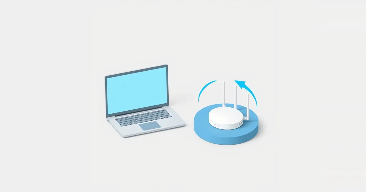 Illustration: a laptop next to a router with circular arrows around it