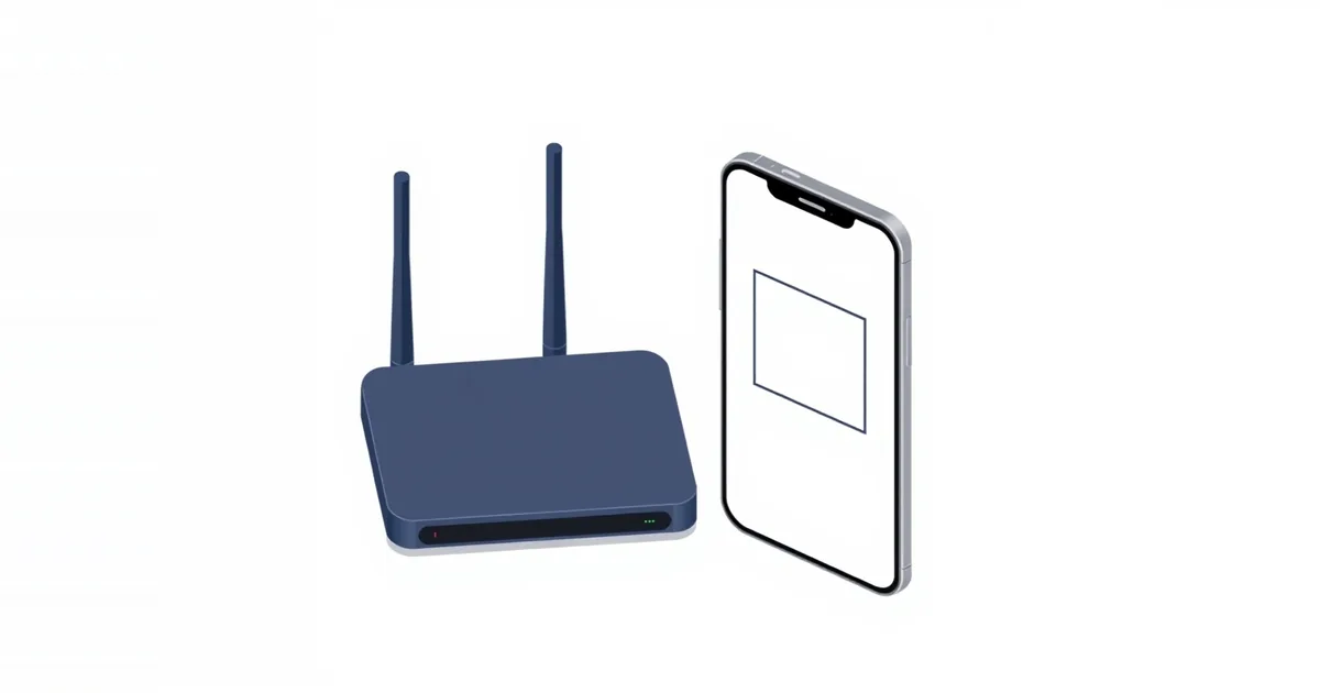 Illustration: a router next to a phone with a scanning frame