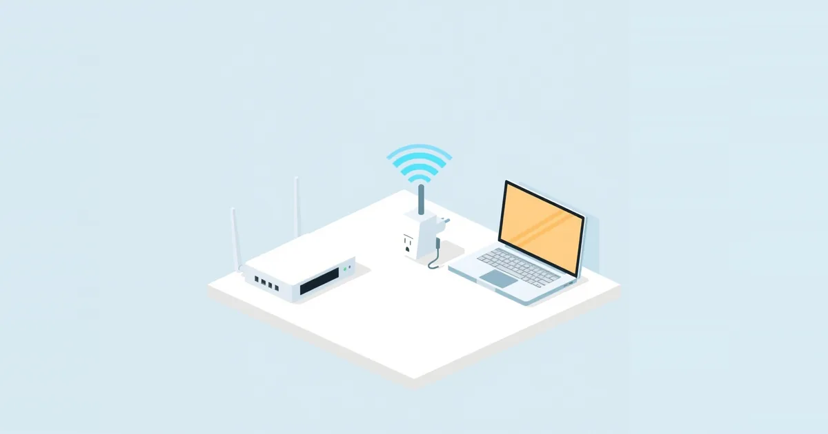 Illustration: a plug-in extender between a router and a laptop