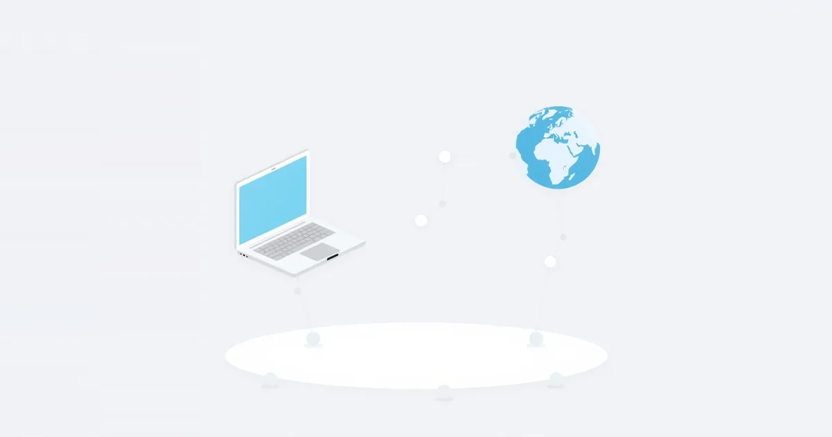 Illustration: a dotted path from a laptop to a globe