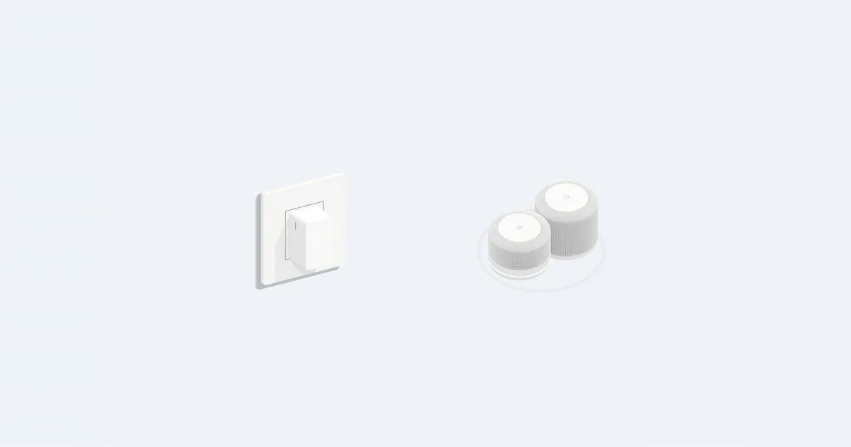 Illustration: a plug-in device in a wall socket next to two round mesh units