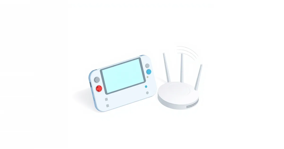 Illustration: a handheld game console next to a router with weak Wi-Fi waves