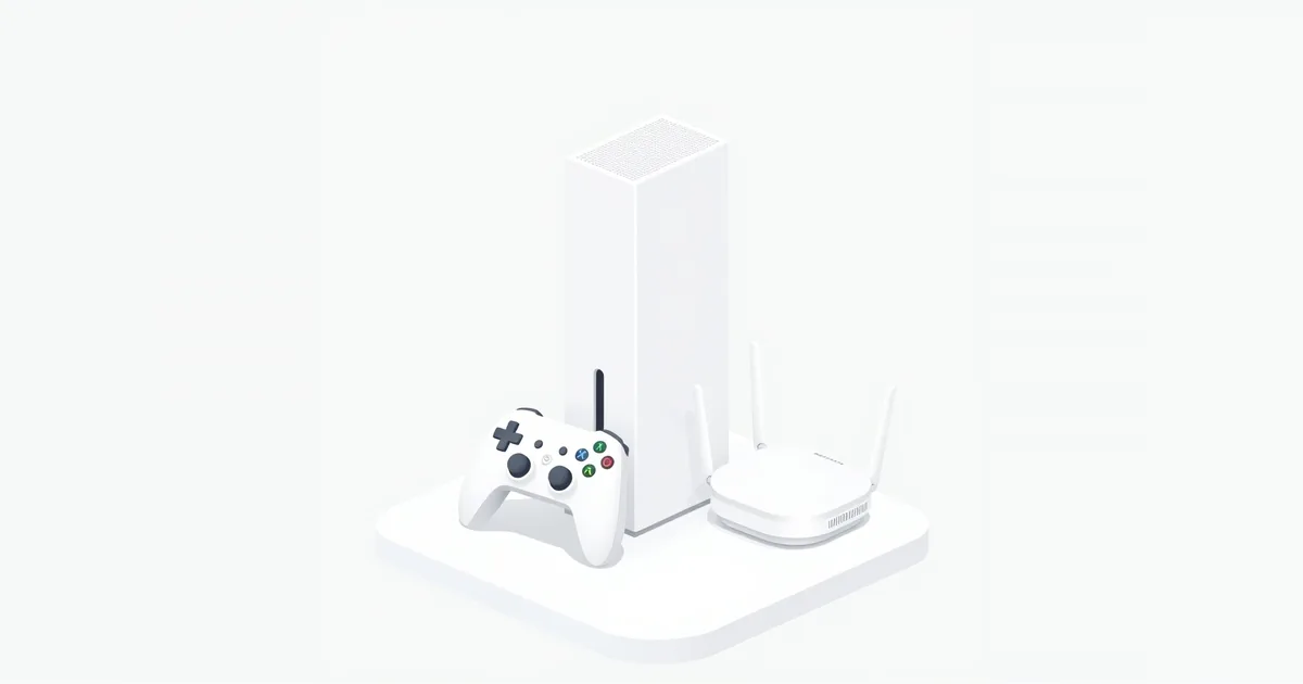 Illustration: a game console and controller next to a router