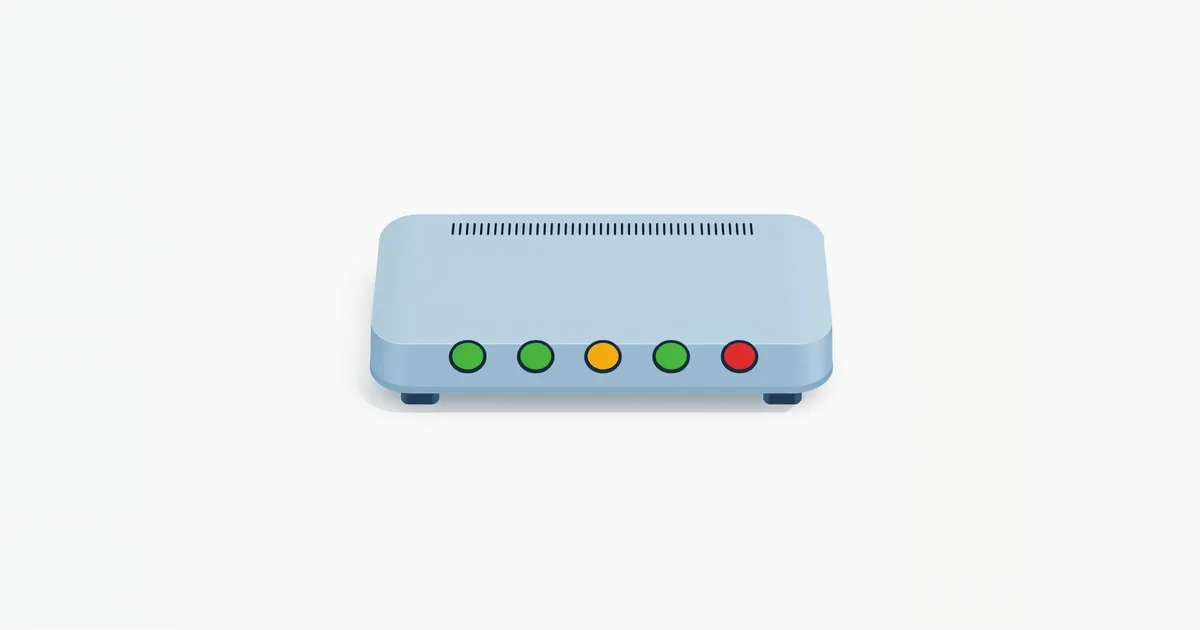 Illustration: a router front panel with green, orange and red lights