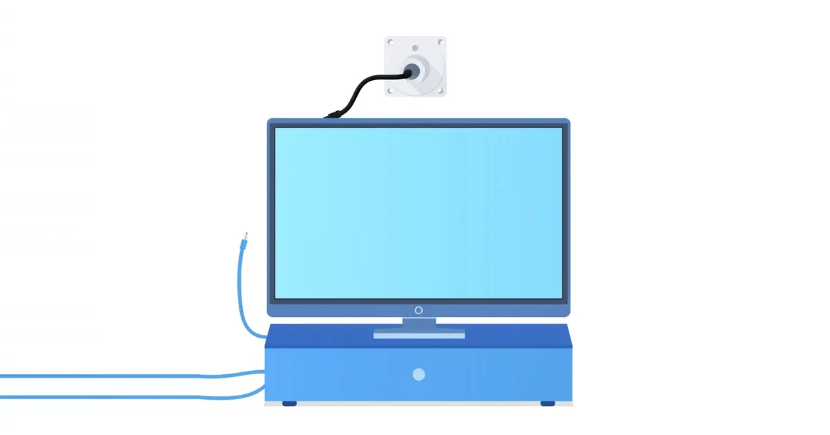 Illustration: a coax wall outlet with a cable running down to a TV