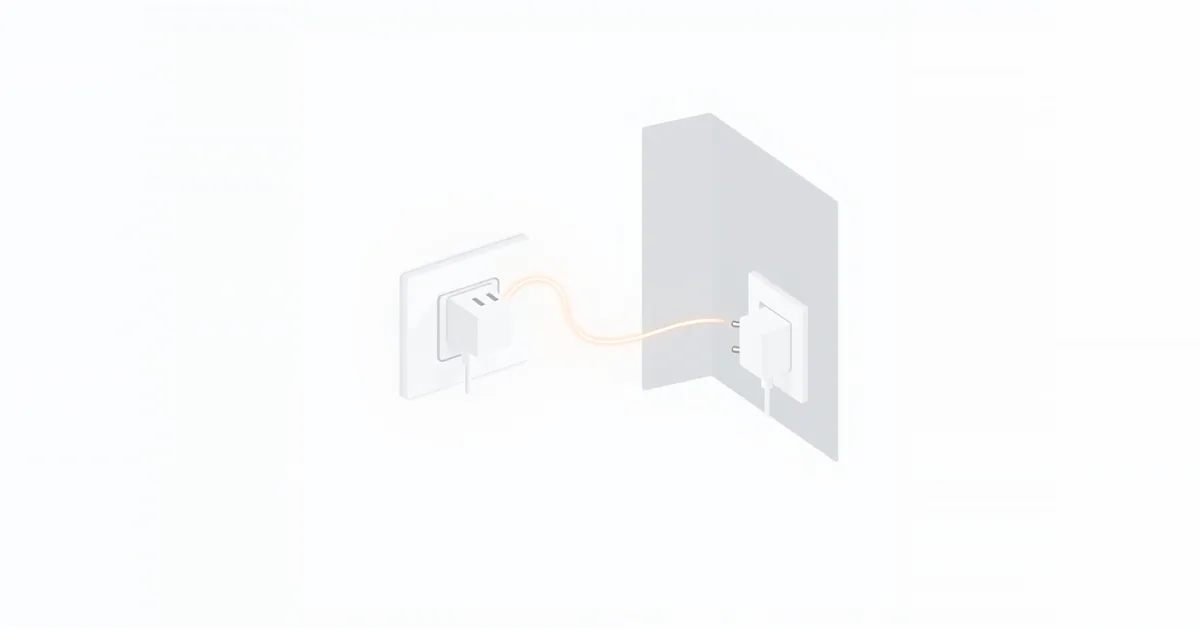 Illustration: two plug-in adapters in wall sockets linked by a glowing line