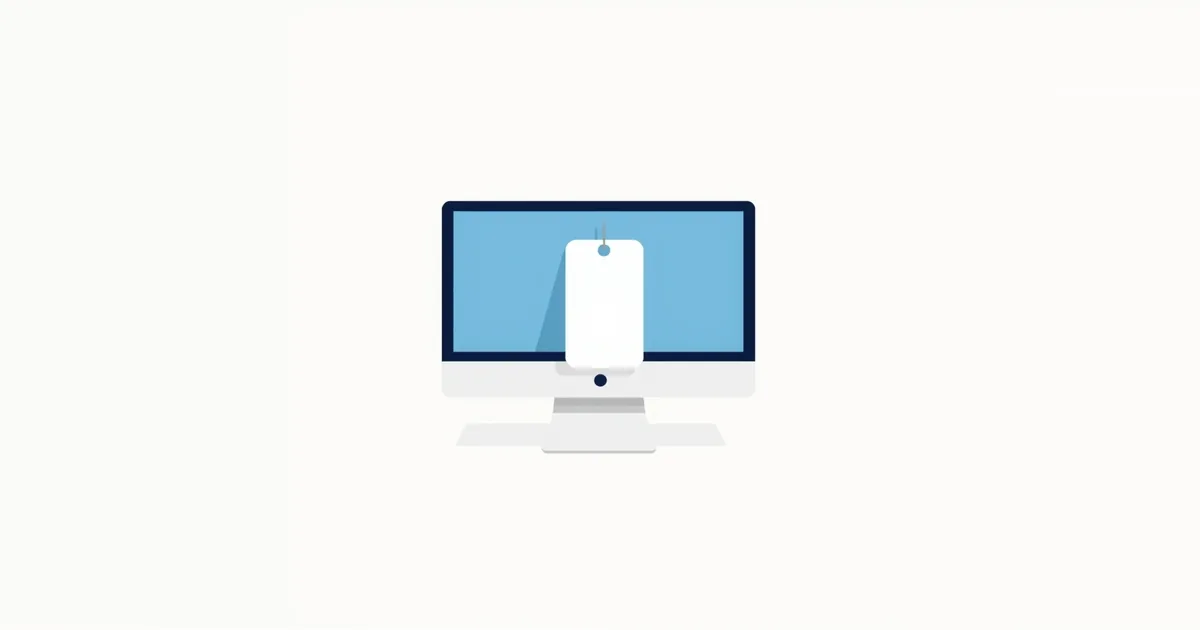 Illustration: a computer with a blank tag hanging on the screen