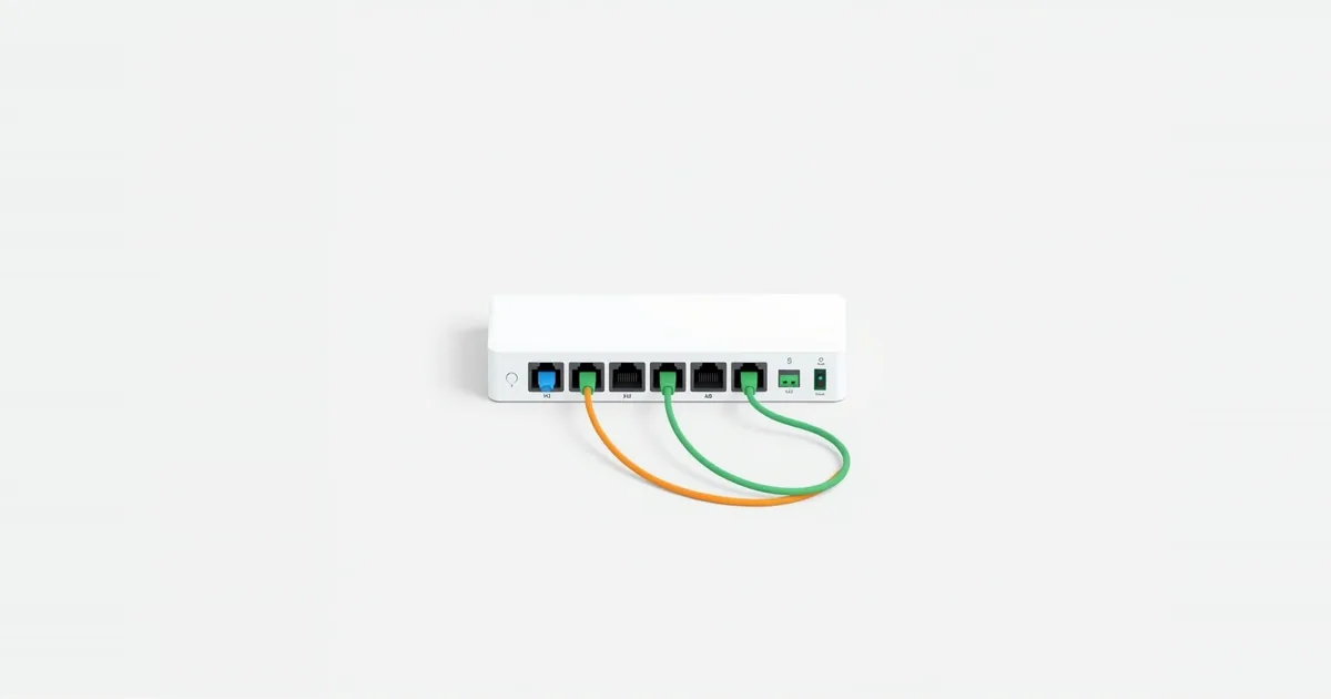 Illustration: one network switch with cables in three different colors