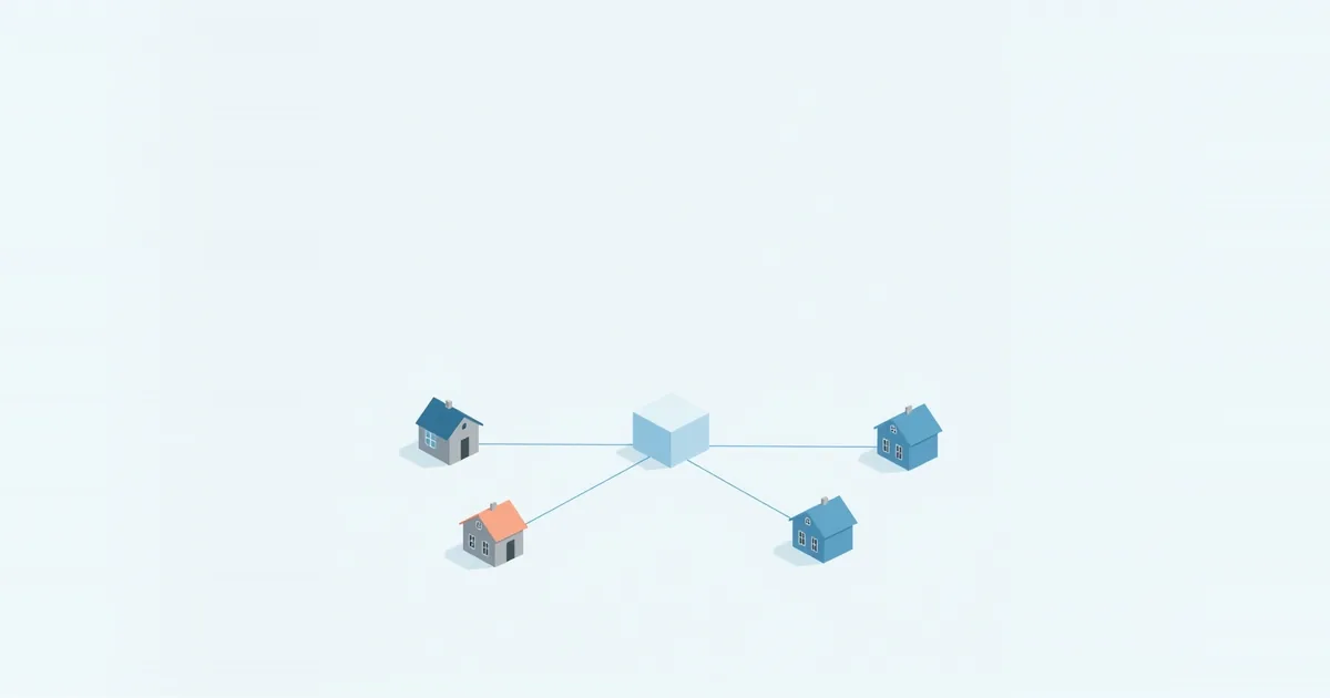 Illustration: four houses linked to one shared box