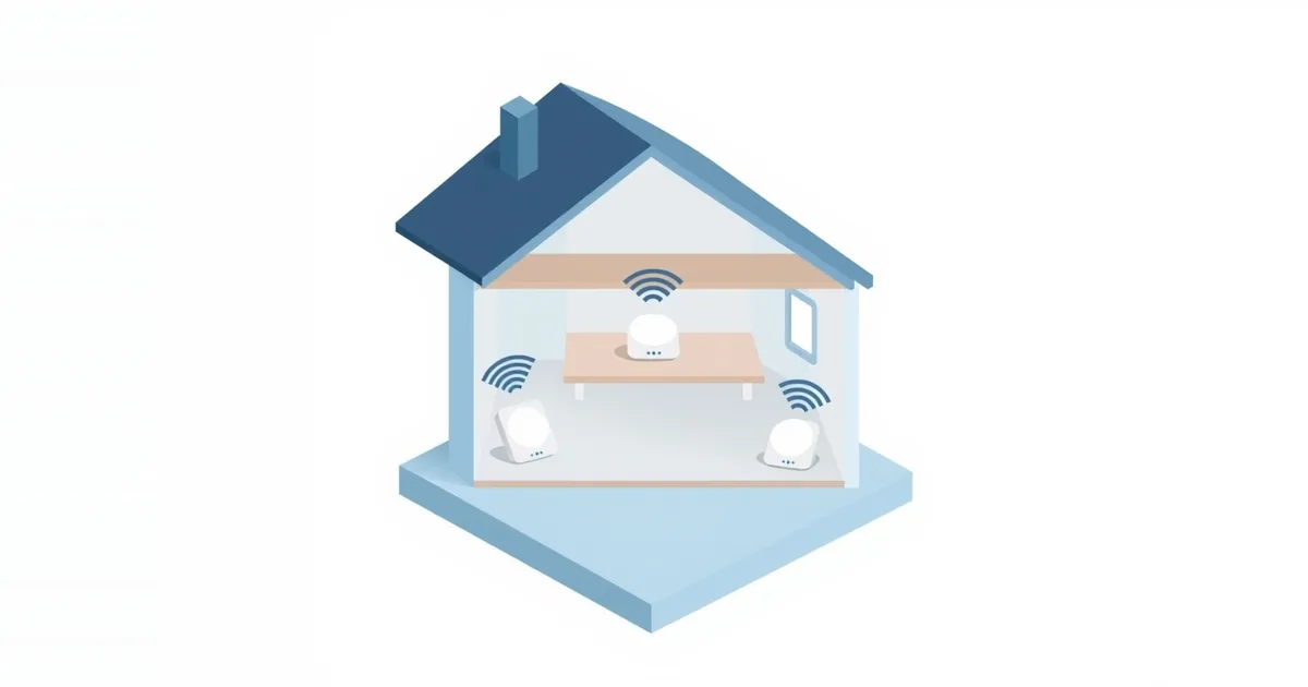 Illustration: three small Wi-Fi units placed around a house