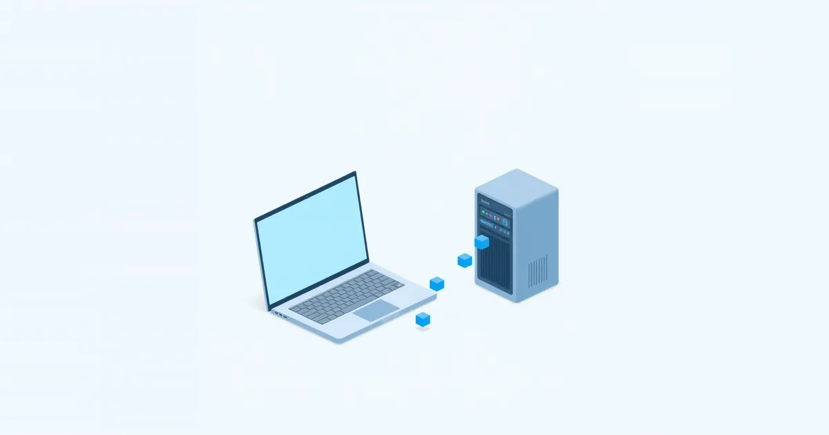 Illustration: a few small blocks scattered between a laptop and a server