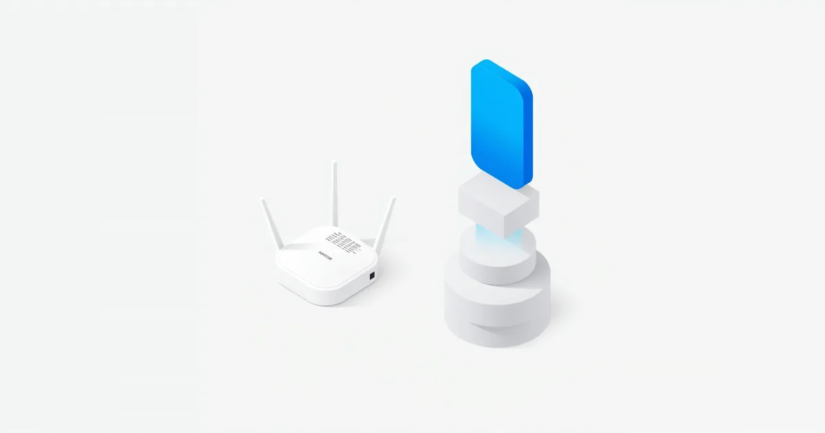 Illustration: a router next to a stack with a blue block on top