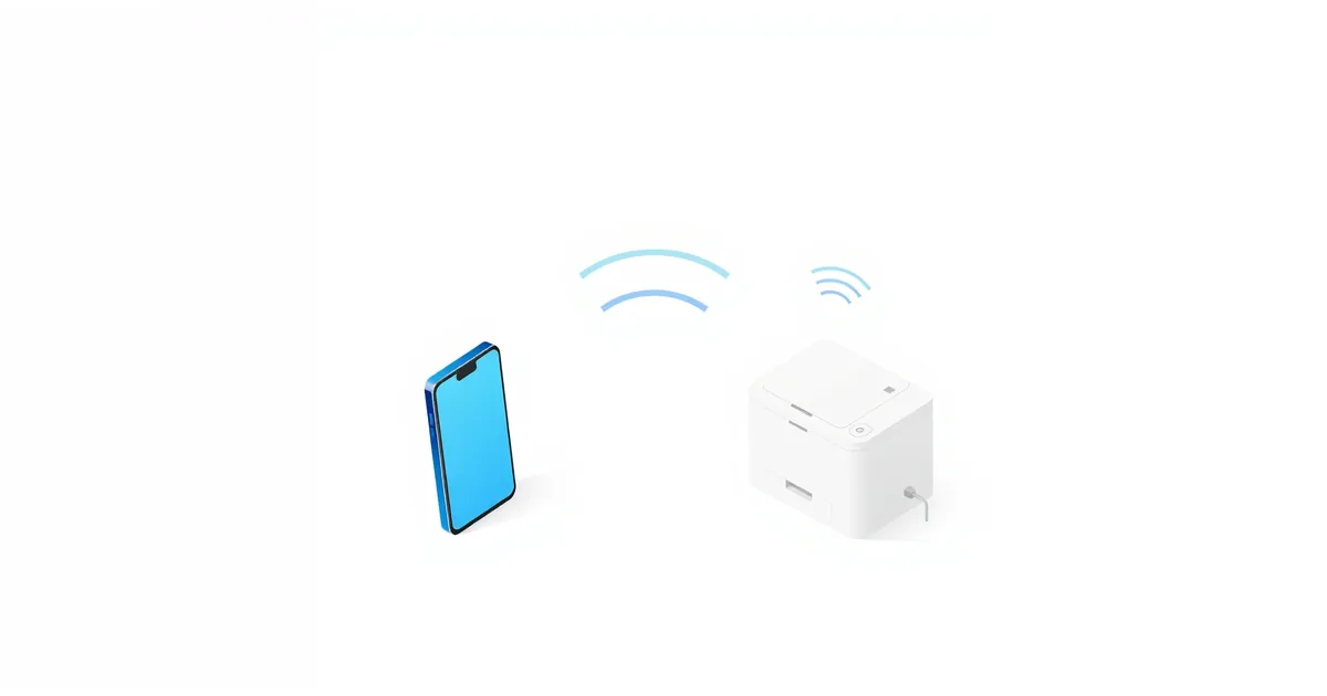 Illustration: a phone and a printer with wireless signal arcs between them