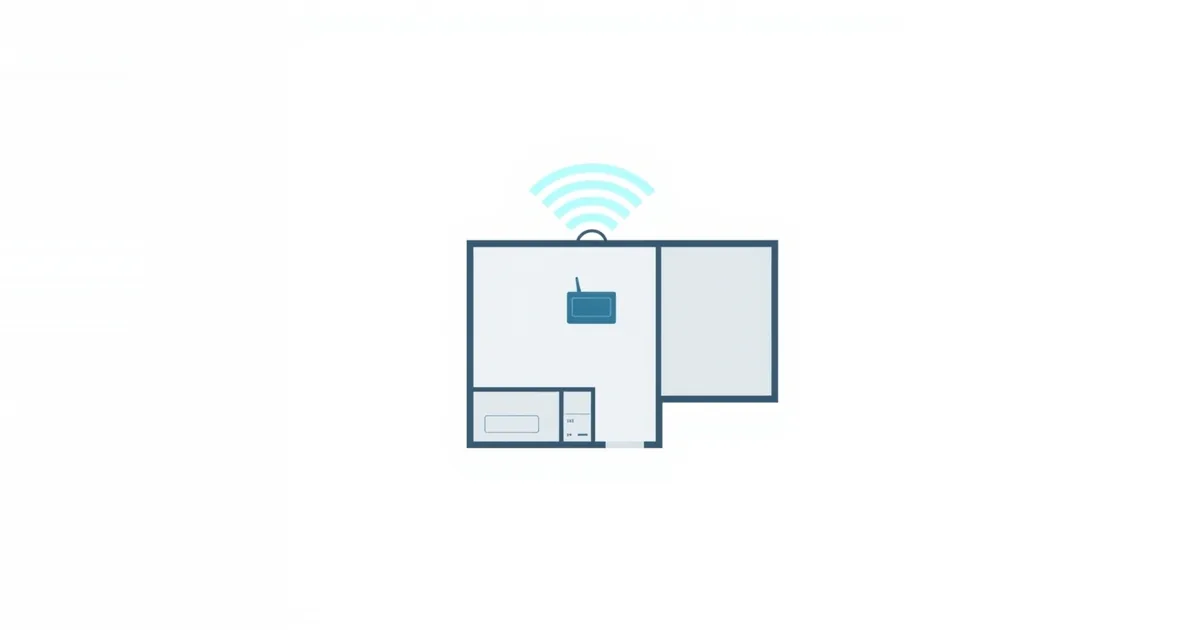Illustration: a simple floor plan with a router and one room left gray